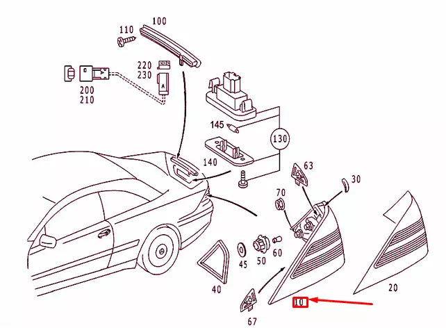 NEW MERCEDES-BENZ CL COUPE C215 REAR RIGHT TAIL LAMP A2158200264 ORIGINAL