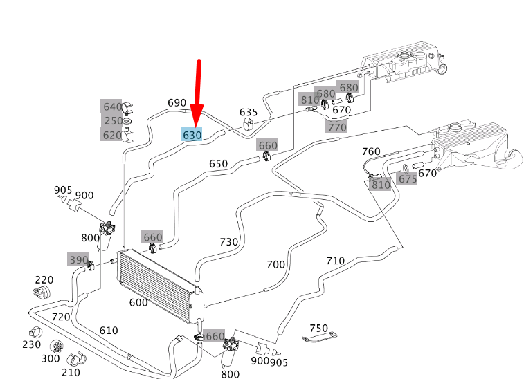 new mercedes-benz slr r199 low temperature pump right hose a1995011084 original