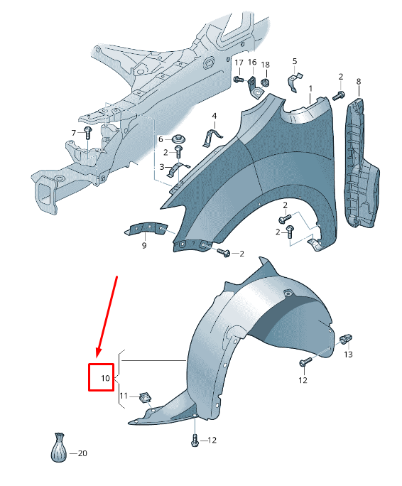 new vw sharan 7n front left inner fender liner 7n0805911a original