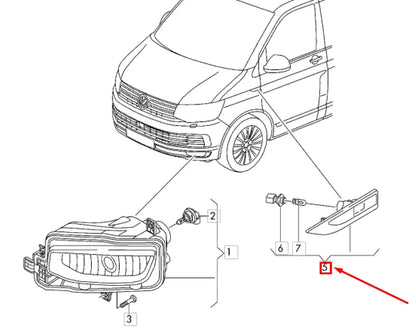 NEW VW TRANSPORTER T6 FRONT RIGHT FENDER TURN SIGNAL 7E0949102D9B9 ORIGINAL
