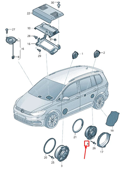 NEW VW TOURAN 5T REAR DOOR BASS SOUND SPEAKER 5TA035453A