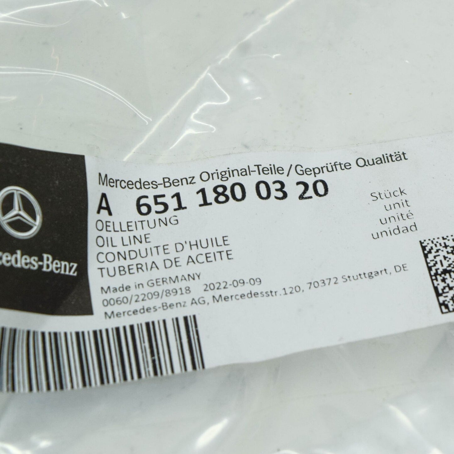 NEW MERCEDES-BENZ C W204 OIL LINE A6511800320 ORIGINAL