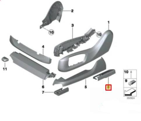 NEW BMW 5 F10 FRONT SEAT REAR RIGHT SEAT RAIL COVER TRIM 52207340354 ORIGINAL