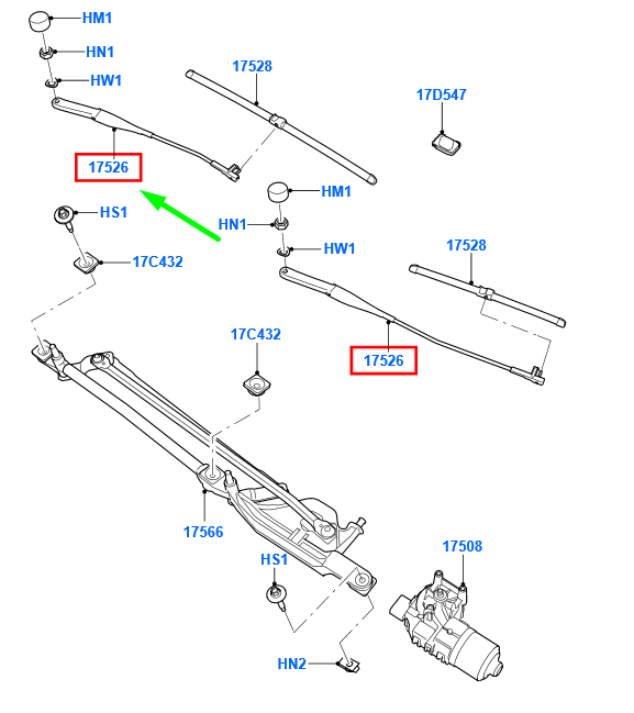 new ford focus mk2 front wiper right arms rhd 4m51-17526-be 1731535 original