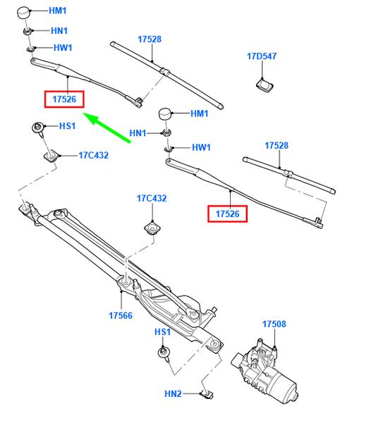 new ford focus mk2 front wiper right arms rhd 4m51-17526-be 1731535 original