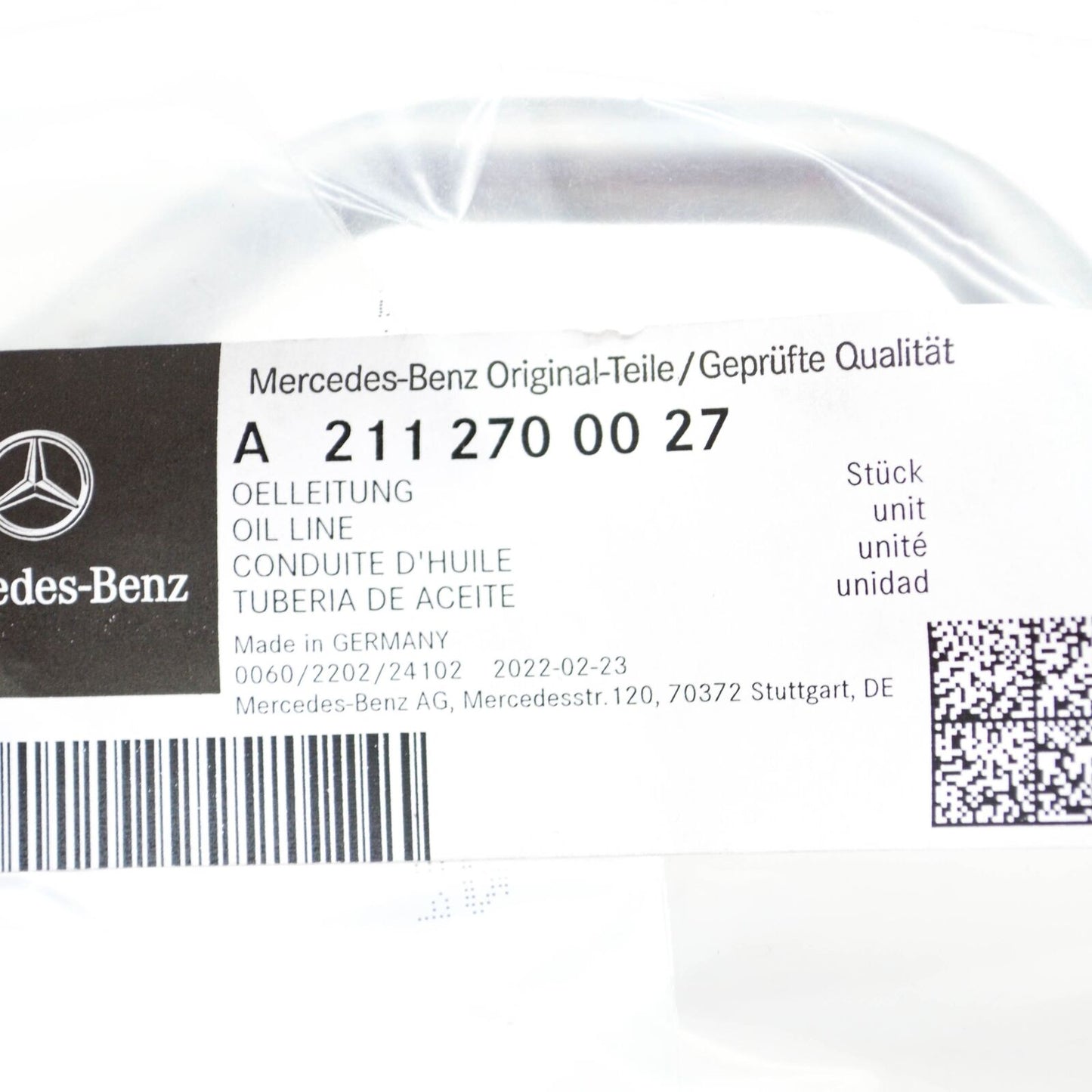 NEW MERCEDES-BENZ E W211 BOTTOM OIL LINE A2112700027 ORIGINAL