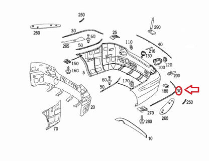 NEW MB CLK C209 AMG REAR BUMPER LEFT CHROME TRIM A2098850521 ORIGINAL