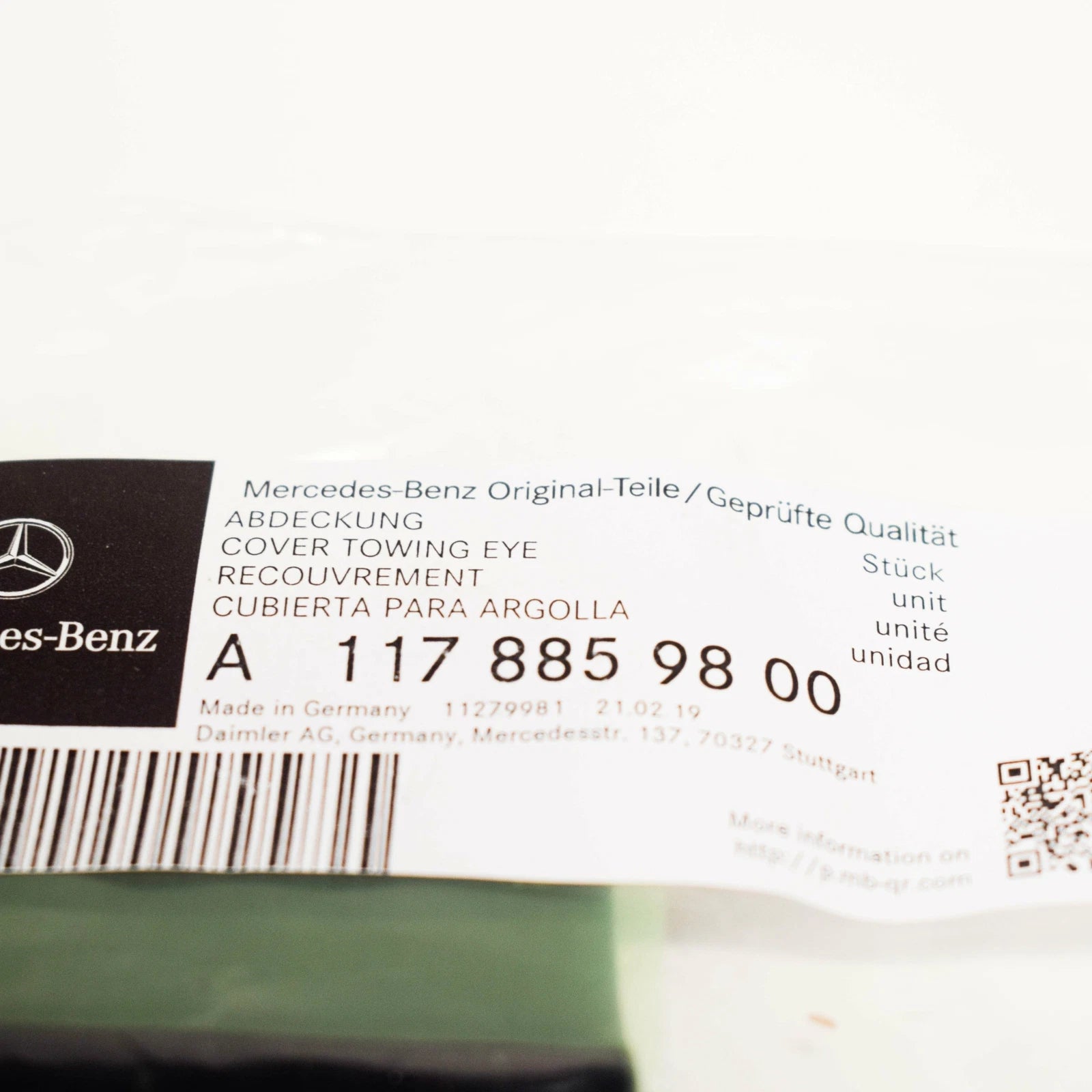 NEW MB CLA C117 REAR BUMPER TOW HOOK EYE COVER A1178859800 2015 ORIGINAL