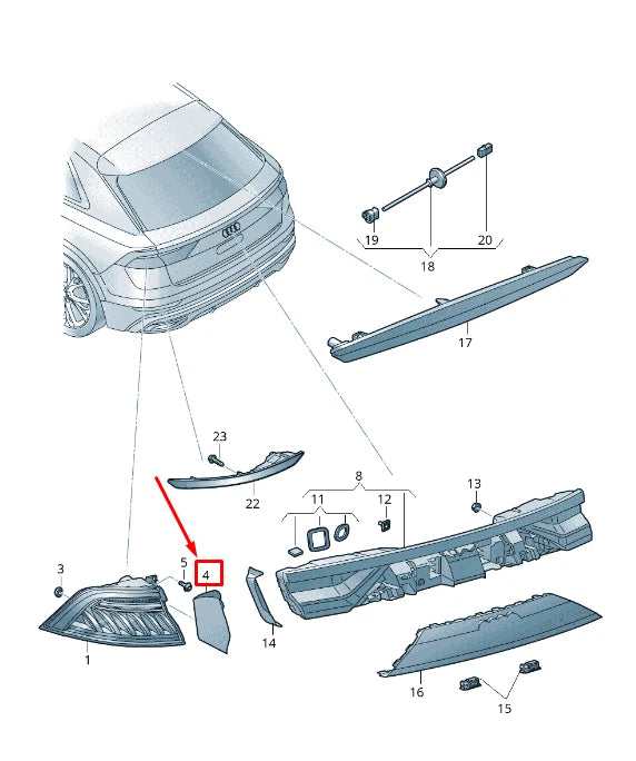 NEW AUDI Q8 4MN REAR LEFT INNER TAIL LIGHT COVER 4M8945253A ORIGINAL