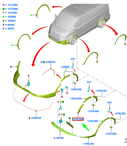 new ford transit custom front left wheel arch front deflector 2044341 original