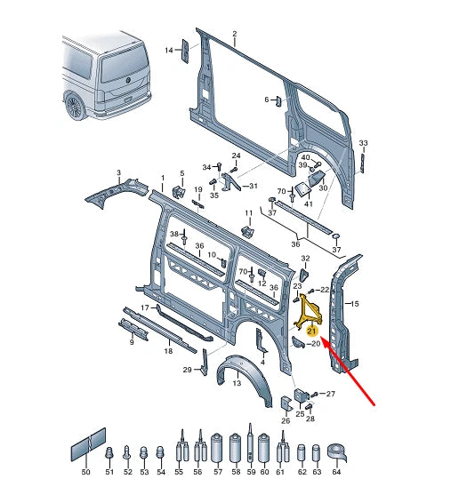 NEW VW TRANSPORTER T6 REAR LEFT SEAT BELT MOUNT REINF. PLATE 7H9809761