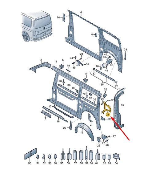 NEW VW TRANSPORTER T6 REAR LEFT SEAT BELT MOUNT REINF. PLATE 7H9809761