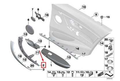 new bmw 3 f30, f80 rear right door pull-handle trim 51427281466 7281466 original