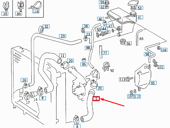 NEW MERCEDES-BENZ E W124 RADIATOR TOP HOSE A1245019382 ORIGINAL