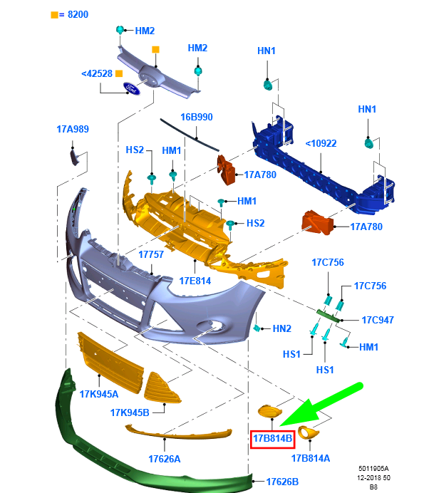new ford focus mk3 c346 front bumper right grille bm51-19952-bc 1694677 original