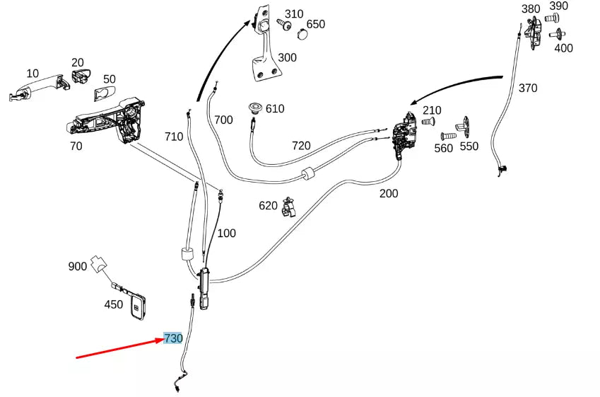 NEW MERCEDES-BENZ SPRINTER W907 REAR RIGHT DOOR LOCK CABLE A9077603700 ORIGINAL