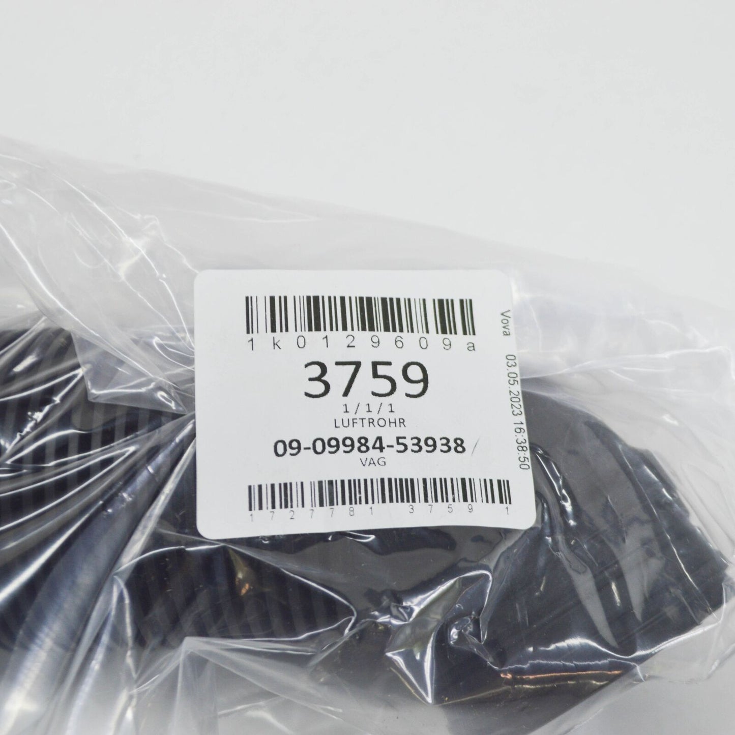 NEW VOLKSWAGEN TOURAN 1T AIR INTAKE TUBE 1K0129609A ORIGINAL