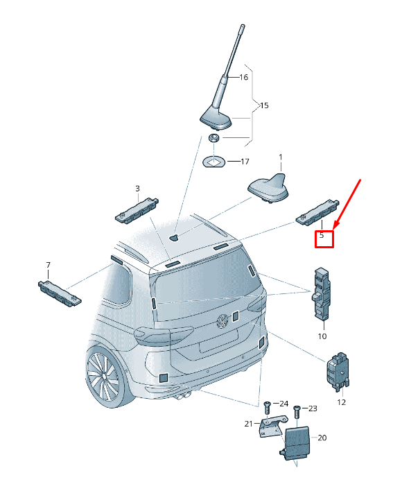 new vw touran 5t rear left upper antenna amplifier 5ta035577a original