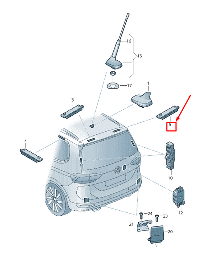 new vw touran 5t rear left upper antenna amplifier 5ta035577a original