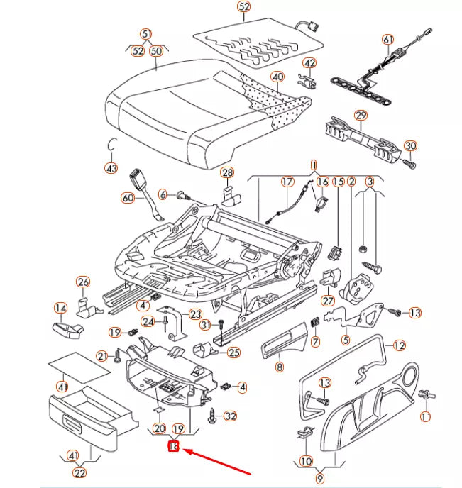 NEW VOLKSWAGEN EOS FRONT RIGHT SEAT GUIDE FRAME 1K0882600B9B9 ORIGINAL