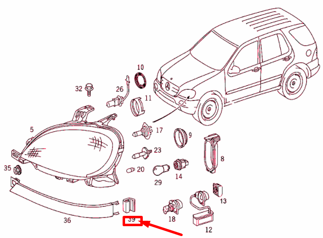 NEW MB ML W163 FRONT LIGHTING COVER FIXTURE BRACKET A1638260014 ORIGINAL