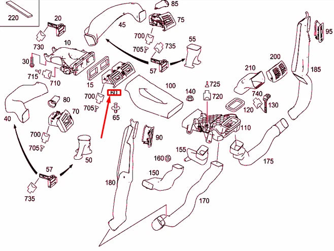 NEW MERCEDES-BENZ R W251 INSTRUMENT PANEL CENTER NOZZLE A25183005547376 ORIGINAL