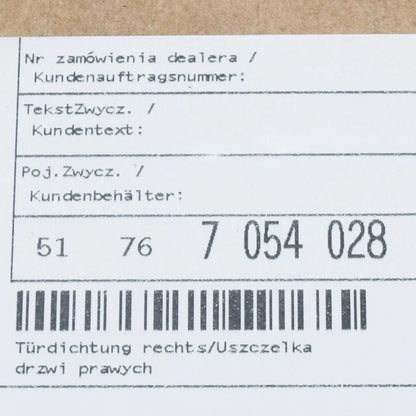 NEW BMW 1 E81 FRONT RIGHT DOOR WEATHERSTRIP SEAL 51767054028 7054028 ORIGINAL