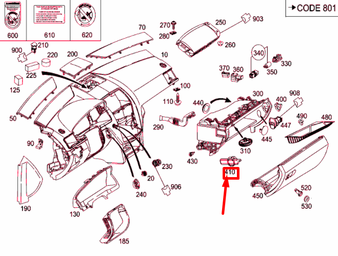 NEW MERCEDES-BENZ C W204 GLOVE COMPARTMENT LID DAMPING LHD A2046801126 ORIGINAL