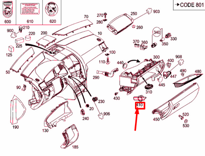 NEW MERCEDES-BENZ C W204 GLOVE COMPARTMENT LID DAMPING LHD A2046801126 ORIGINAL