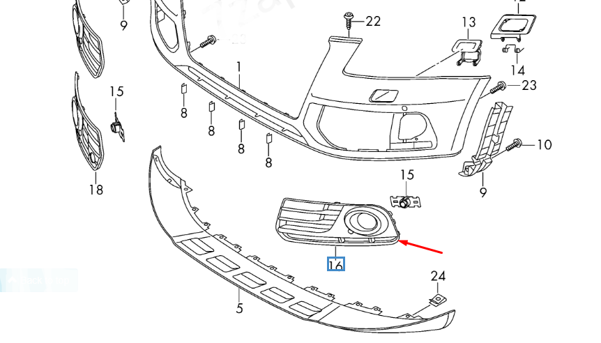 new audi q5 8r front bumper left side grille 8r0807681mbmt original