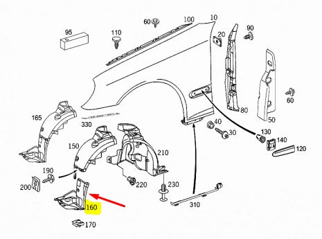 NEW MERCEDES BENZ MB CLK CLASS W209 FRONT LEFT FENDER LINER N/S