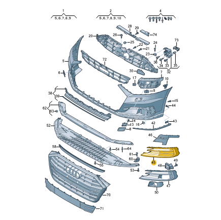 new audi a8 4n front bumper right grille 4n0807680a3fz original