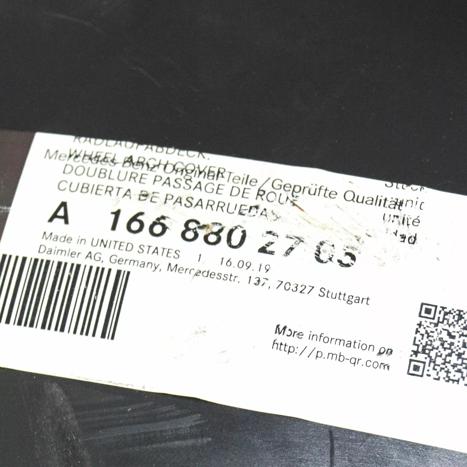 NEW MERCEDES-BENZ GL-CLASS X166 FRONT RIGHT ARCH LINER FRONT PART A1668802705