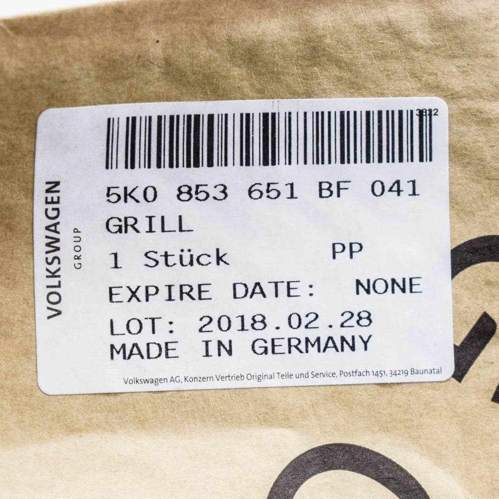 NEW VW GOLF VI 5K1 FRONT BUMPER RADIATOR GRILLE 5K0853651BF041 ORIGINAL