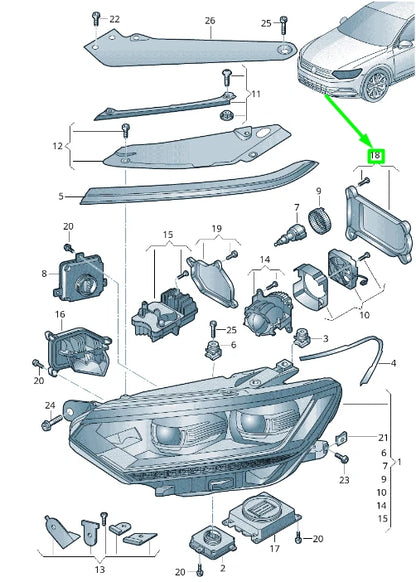 NEW VOLKSWAGEN PASSAT B8 3G LEFT HEADLIGHT COVER CAP 3G0998607A ORIGINAL