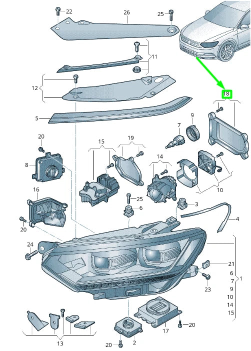 NEW VOLKSWAGEN PASSAT B8 3G LEFT HEADLIGHT COVER CAP 3G0998607A ORIGINAL
