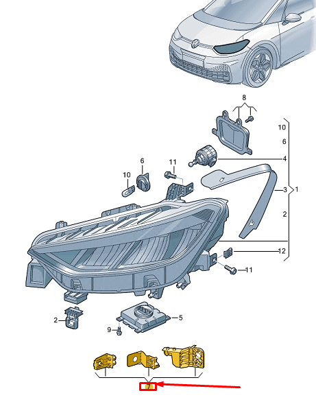 new vw id.3 e11 left headlamp housing repair kit 10a998225 original