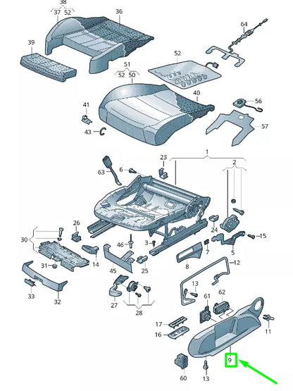 NEW VOLKSWAGEN PASSAT B8 3G FRONT LEFT SEAT FRAME TRIM 3G0881317J2JV