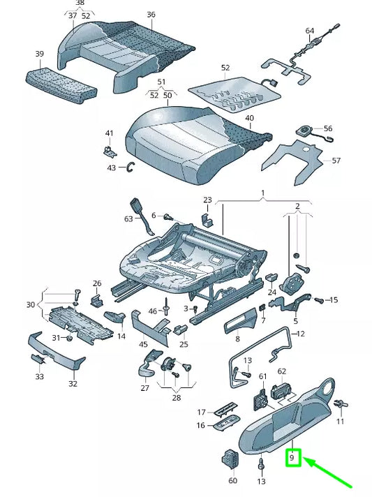 NEW VOLKSWAGEN PASSAT B8 3G FRONT LEFT SEAT FRAME TRIM 3G0881317J2JV