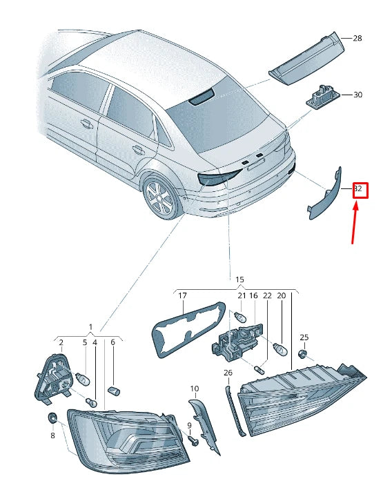 NEW AUDI A3 SPORTBACK 8V REAR RIGHT BUMPER REFLECTOR 8V5945106C ORIGINAL
