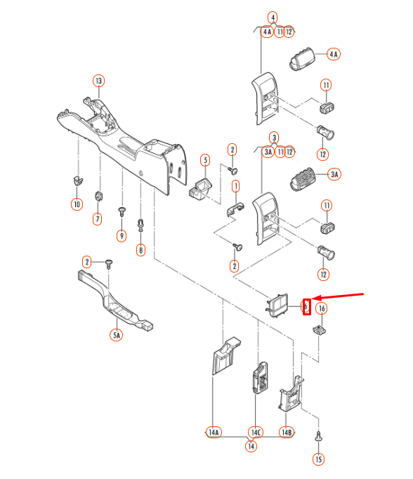NEW VW JETTA A6 CENTRE CONSOLE REAR STOWAGE COMPARTMENT 5C686338382V ORIGINAL