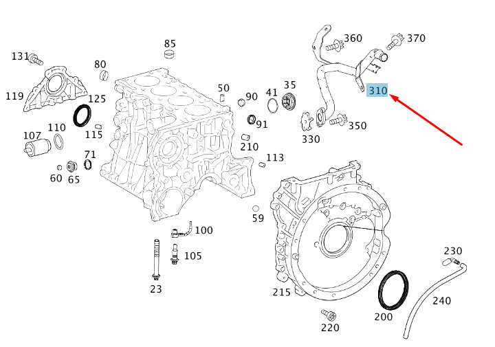 new mercedes-benz a w176 crankcase water line a6512030602 original