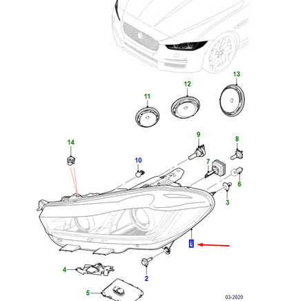 new jaguar xe x760 front left headlight rhd t4n24245 original
