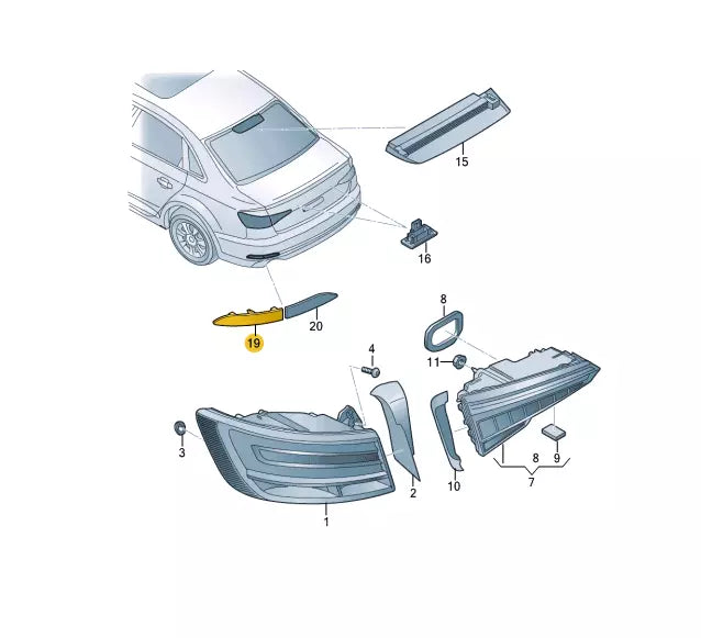 NEW AUDI A4 B9 REAR LEFT OUTER BUMPER REFLECTOR 8W0945105AC ORIGINAL