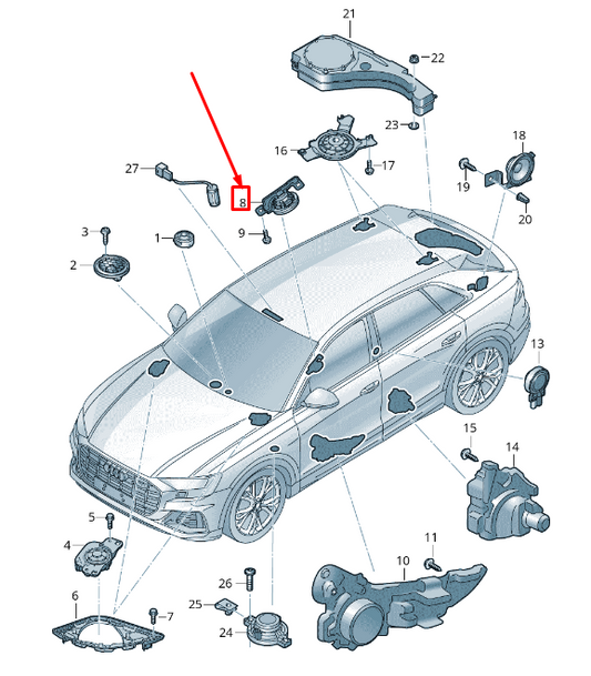 NEW AUDI Q8 4MN RIGHT WINDSHIELD PILLAR TREBLE SPEAKER 4M8035399K ORIGINAL