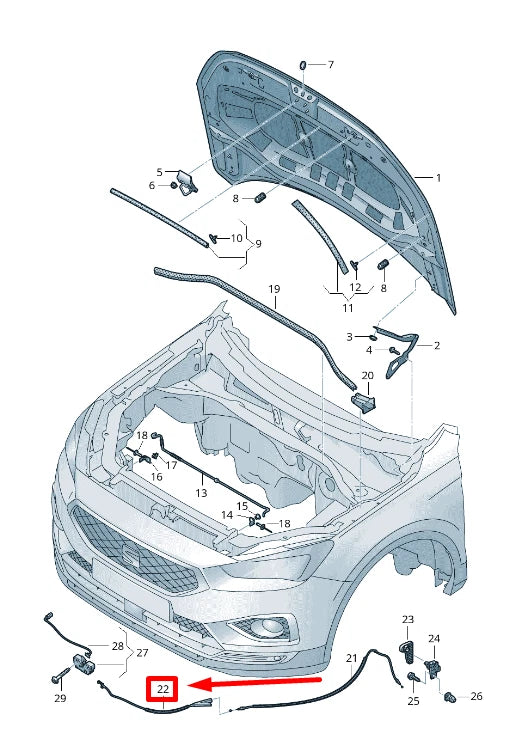 NEW VW TIGUAN AD1 BONNET PULL CABLE RHD 5TC823531 ORIGINAL