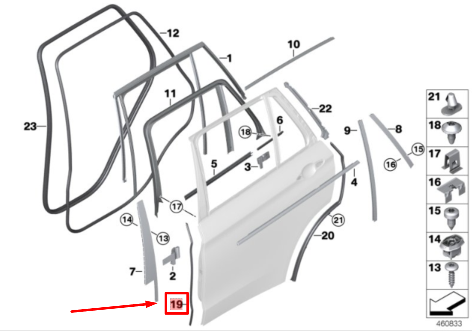 new bmw x5 f15 rear left door seal 51767318509 original