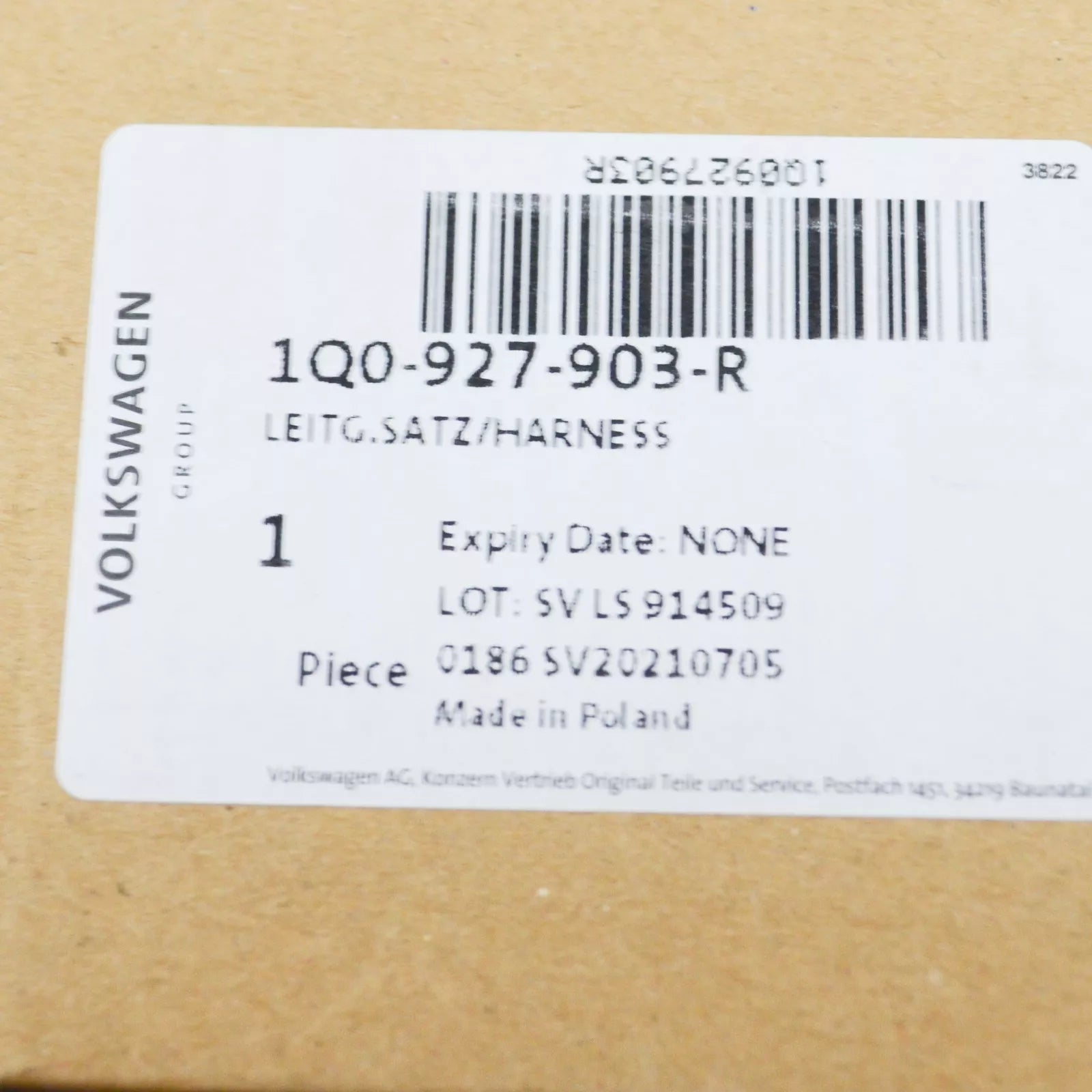 NEW VW EOS FRONT LEFT SPEED SENSOR AND BRAKE WEAR WIRING SET 1Q0927903R