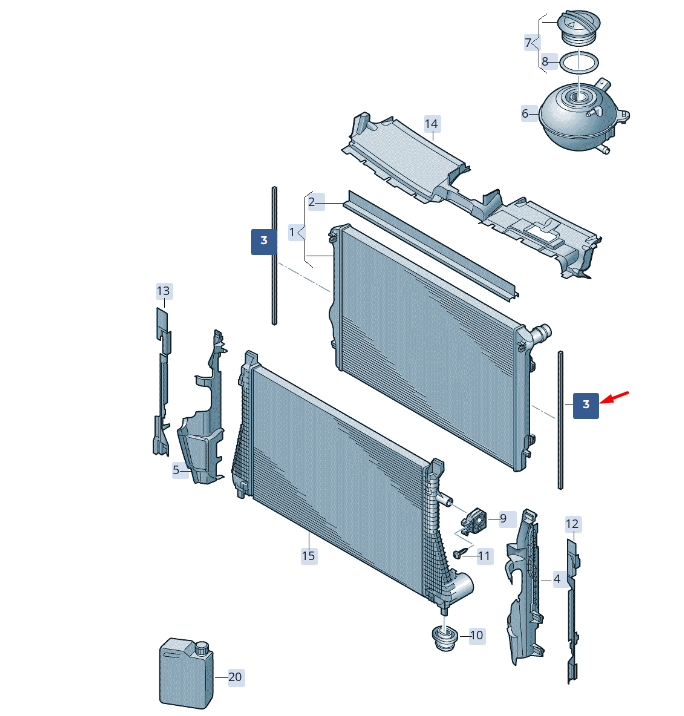 new skoda superb mk3 coolant cooler sealing strip 5q0121331d original