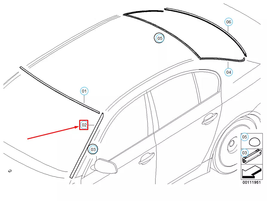 NEW BMW 5 E60 FRONT WINDSHIELD RIGHT DRIP MOULDING 51317045448 7045448 ORIGINAL